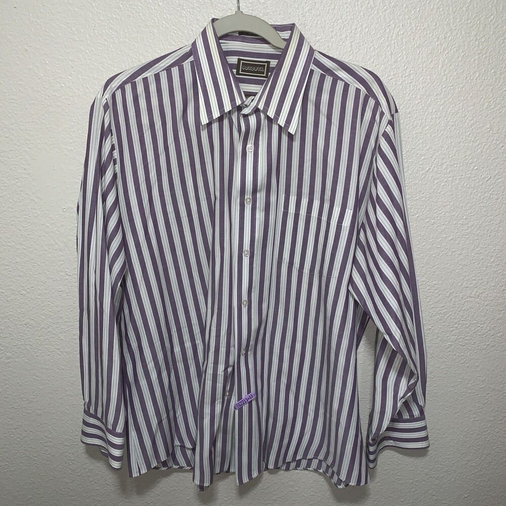 Vintage Cordova Men’s Dress Shirt Size 16.5 Purple/White Stripe